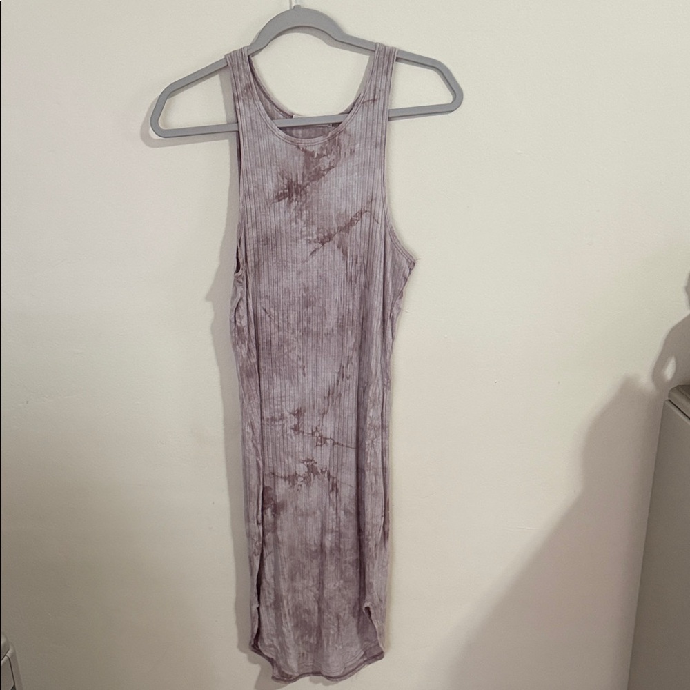 Heart & Hips Ribbed Tie-Dye Midi Dress in Lavender Taupe